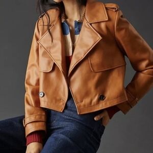 Avec Les Filles Tan Faux Leather Cropped Jacket